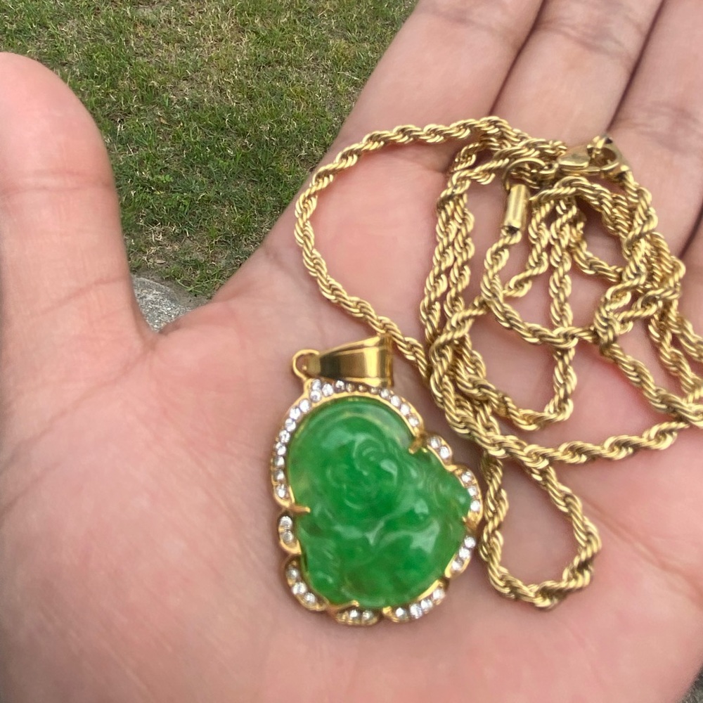 Jade Buddha Pendant Stainless Steel Chain